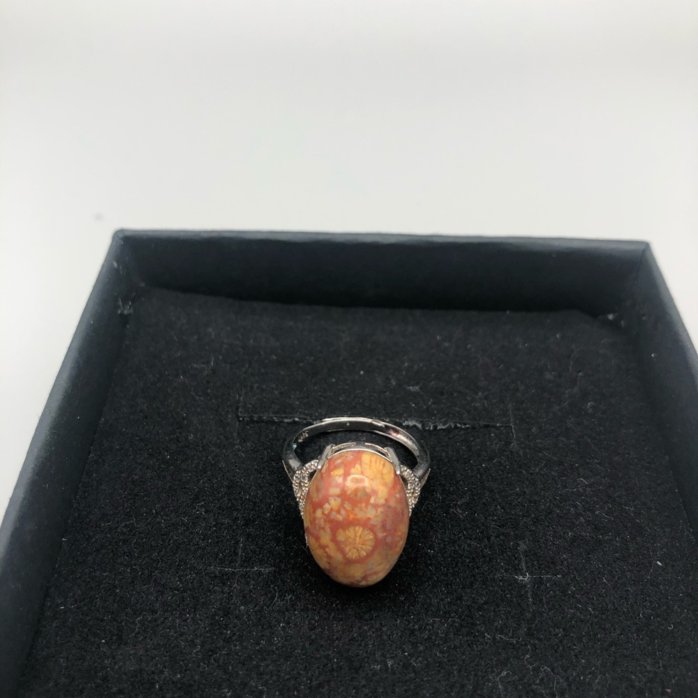 925 silver coral jade ring